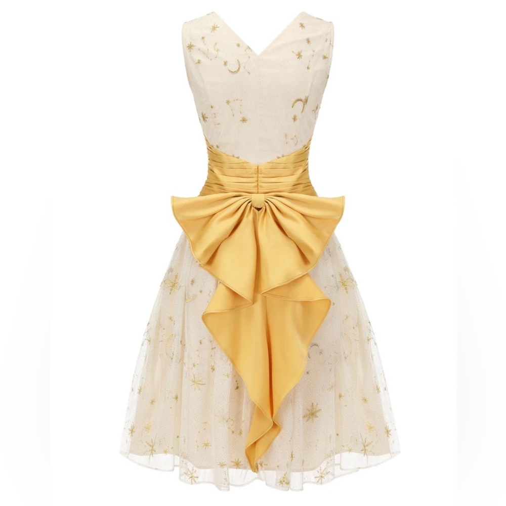 Retro-Stage Vintage ivory and gold/yellow  moon and stars dress - Picture 3 of 12